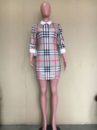 2021 fall new women's fashion print slim Mini Dress (without belt)