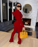 Aw2021 solid color Plush Zip Hooded Jumpsuit