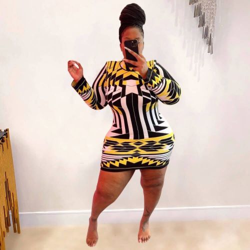 large women's printed Tight Sexy bright dress