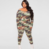 2021 autumn winter camouflage loose fashion casual two piece set large women's suit