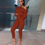 2021 autumn and winter net red round neck woolen trousers long-sleeved sweater two-piece suit
