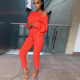 2021 autumn and winter net red round neck woolen trousers long-sleeved sweater two-piece suit