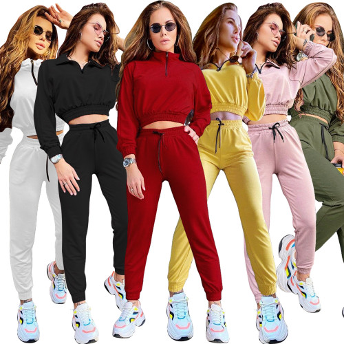 2021 autumn and winter new women's clothes fried street, reduced age and thin sportswear, solid color leisure fashion sweater, two-piece suit