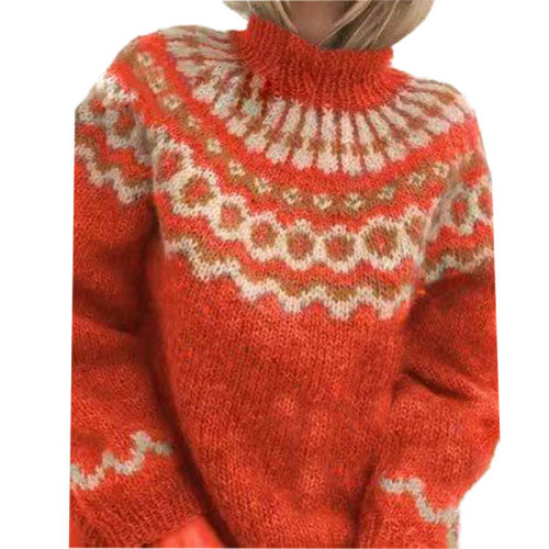 Autumn and winter 2021 new high collar casual loose sweater women's ins coarse wool Pullover Knitted Top