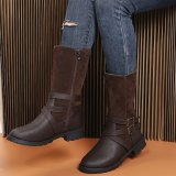 2021 autumn and winter new round head black spot thick-soled middle tube Martin boots large size 35-44 single boots