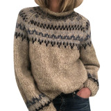 2021 autumn winter half high neck loose sweater soft waxy versatile printed sweater