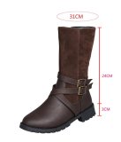 2021 autumn and winter new round head black spot thick-soled middle tube Martin boots large size 35-44 single boots