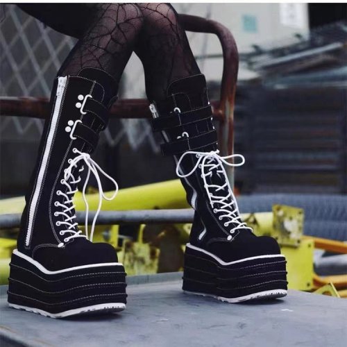2021 autumn and winter new punk style thick-soled high-heeled knight boots long boots