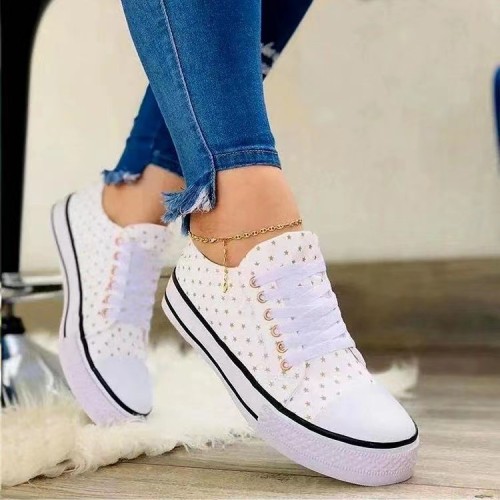2021 new denim canvas shoes casual flat shoes low-top lace-up printing large size shoes