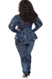 Autumn / winter 2021 large women's Sequin deep V-Neck long sleeve T-shirt high waist pencil pants leisure suit
