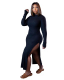 Plus size women's clothing solid color sexy dress with slit hem