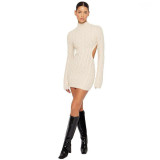 Fall 2021 Fashion Long Sleeve Round Neck Halter Slim Fit Hip Sweater Dress
