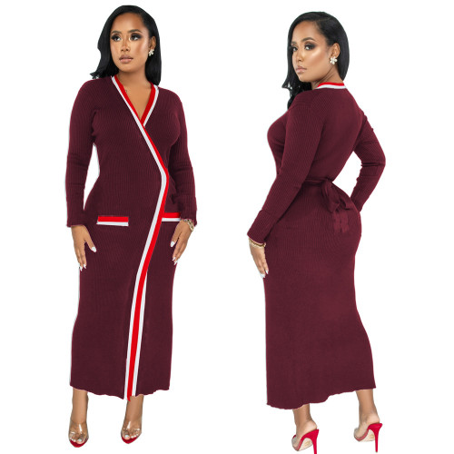 Aw2021 long sleeve tight buttock thread bandage dress