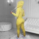 Autumn and winter solid color stovepipe slim-fit hooded sweater drawstring two-piece suit