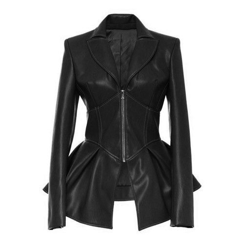 2021 autumn and winter women's long sleeved Pu Jacket Women's motorcycle leather jacket