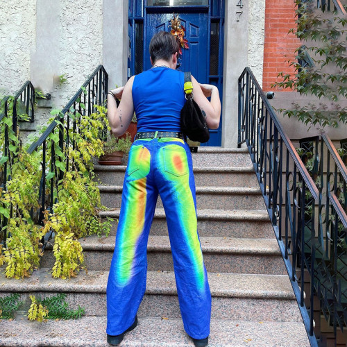 2021 autumn women's fashion straight tube high waist street shooting loose printed casual pants