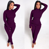 2021 autumn women's casual fashion solid color sports two piece set