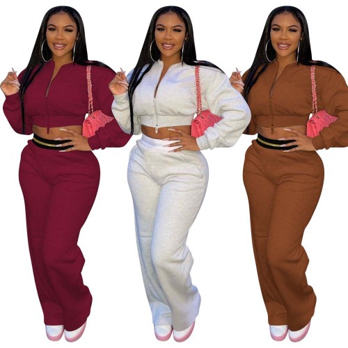 2021 autumn winter Plush sweater sports and leisure two piece set