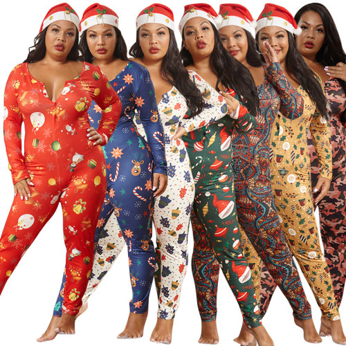 Christmas tight stretch knitted jumpsuit  S--5XL Seven colors