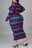 Autumn and winter 2021 new color striped printed hip dress