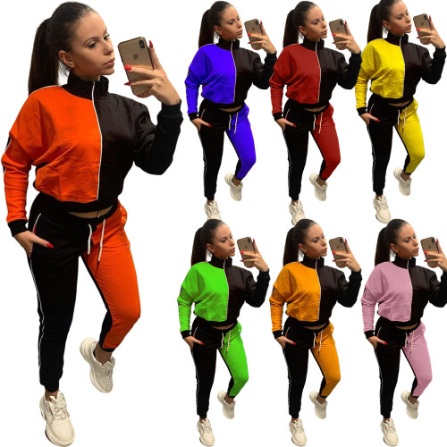 2021 autumn and winter popular women's wear color matching butt cover fashion leisure sports two-piece set