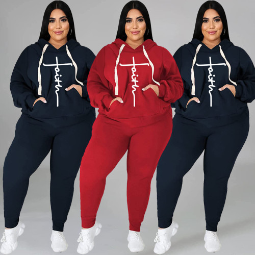 2021 autumn and winter large women's fashion leisure sports sweater set two-piece set