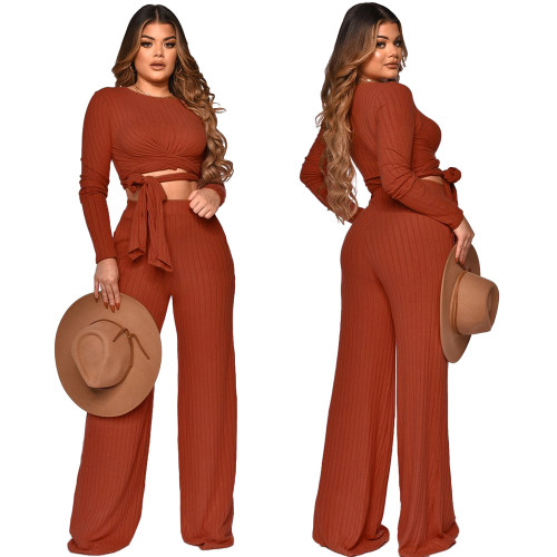 Autumn and winter 2021 new fashion leisure suit solid color knitted suit