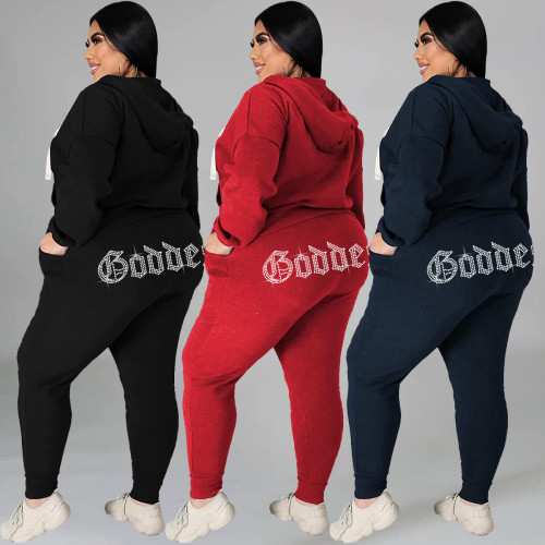 2021 autumn winter large women's casual sports suit sweater hot drill two piece set