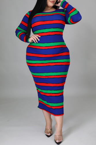 Autumn and winter 2021 new color striped printed hip dress