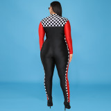 Plus size women's 2021 winter new style zipper contrast color jumpsuit