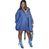 Plus size women's street casual long-sleeved cardigan with stand-up collar loose long shirt