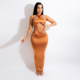 2021 autumn and winter new sexy navel and buttock exposed solid A-line dress women's fashion dress