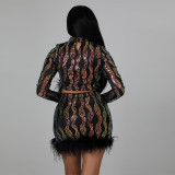 2021 autumn winter fashion sexy bead sequin wool two piece set