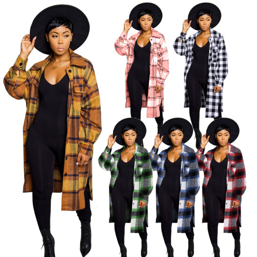 Aw2021 large women's Woolen fashion contrast color split jacket