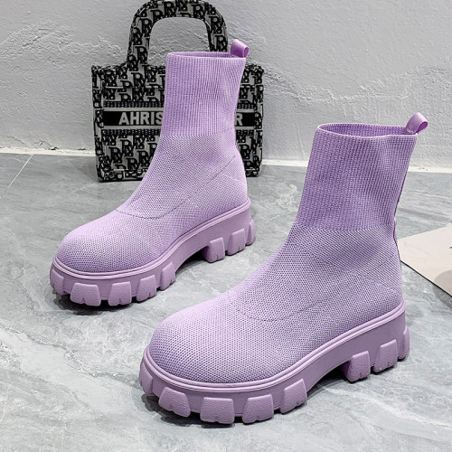 2021 autumn and winter flying knit sports short boots plus size shoes one-step sock boots