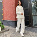 2021 Fall/Winter POLO Neck Sweater Set Loose European and American Fashion Casual Knit Two-piece Set