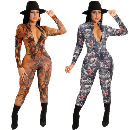 2021 fall Tight Sexy printed Jumpsuit