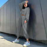 2021 autumn winter women's fleece thickened loose high collar sweater casual pants two-piece set
