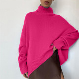 2021 autumn and winter casual loose turtleneck sweater solid color base sweater