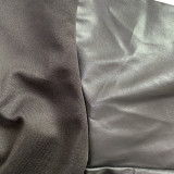 Stitched Baseball Jacket crimped Leather Skirt Set two-piece set