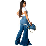 Fashion slim wide-leg washed ripped jeans flared pants