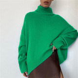 2021 autumn and winter casual loose turtleneck sweater solid color base sweater