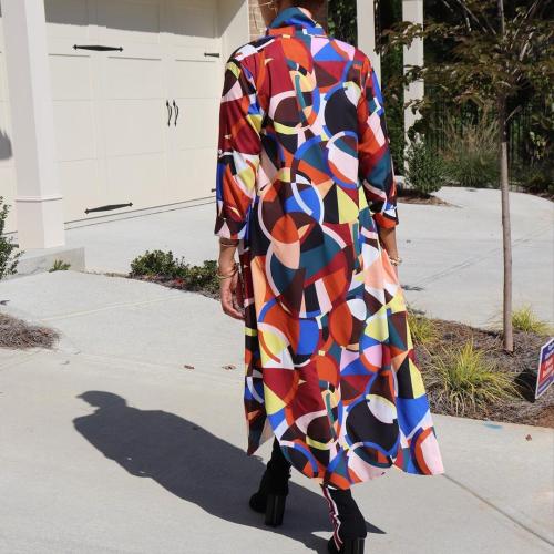 Autumn and winter 2021 new fashion geometricOuterwear shirt coat Cloak