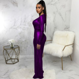 2021 autumn winter sexy fashion bronzing solid color long sleeve V-neck women's Jumpsuit