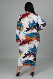 Two ways to wear large size women's digital positioning printing medium and long skirts in autumn and winter 2021