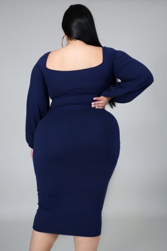 Aw2021 large women's solid long sleeve dress