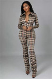 2021 autumn winter new fashion slim fit pleated printed Plaid Jumpsuit