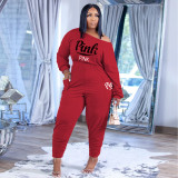 Large women's 2021 fashion casual suit solid cotton diagonal shoulder new two-piece set in autumn and winter