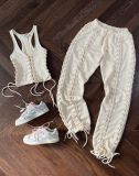 Sexy fashion suit wearing rope waist revealing sweater trend two-piece set 2021 NEW