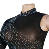 Sexy European and American hot drilling mesh slim dress nightclub skirt  S-5XL